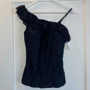 Tankini Top - Black Ruffled Shoulder Size 12
